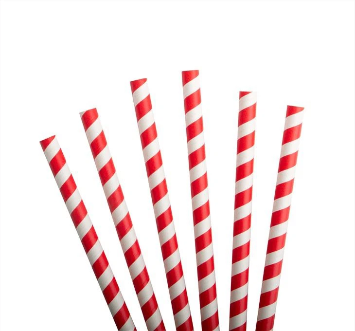 12 mm Boba gestreifte rote Papierstrohhalme