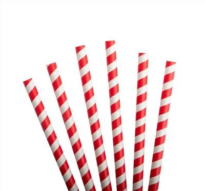 12 mm Boba gestreifte rote Papierstrohhalme